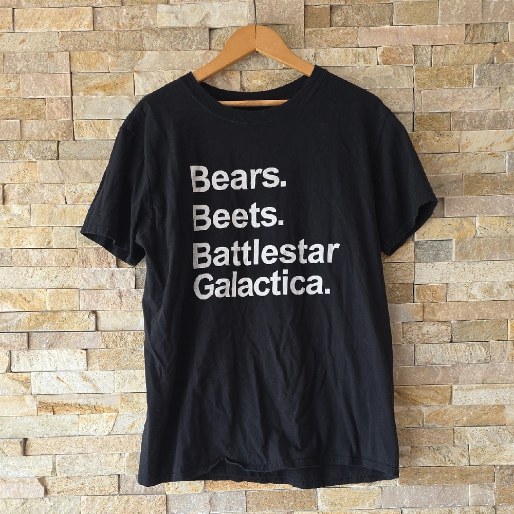 Black Graphic Tee "Bears. Beets. Battlestar Galactica."